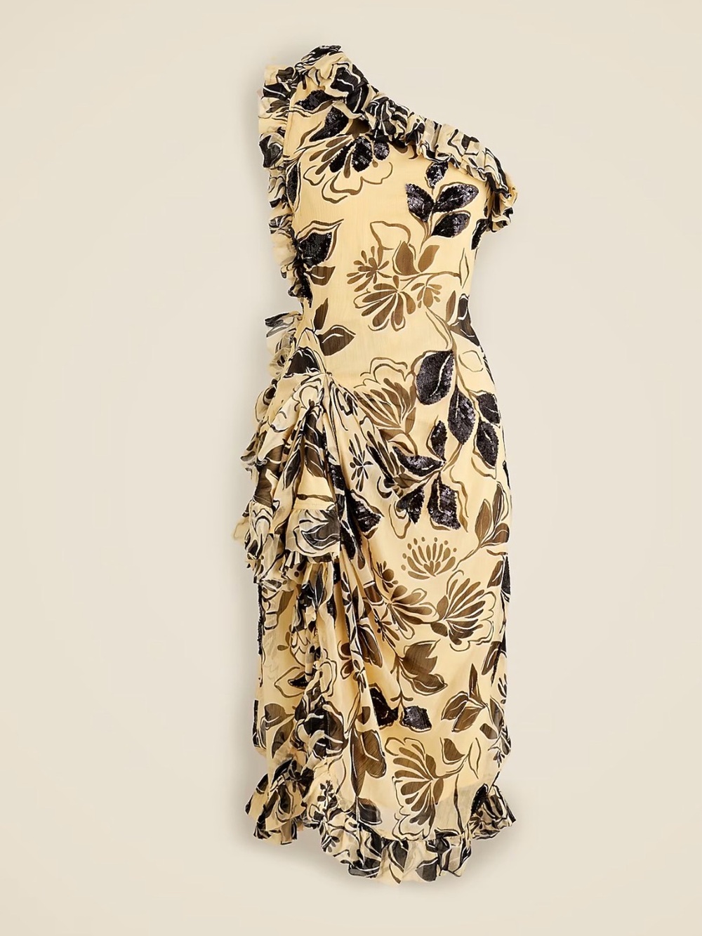J.Crew Collection Floral Sequin One Shoulder Ruffle Dress 18